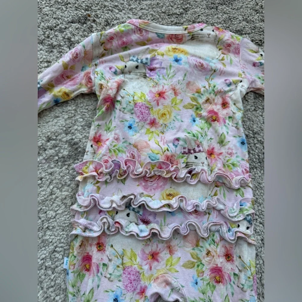 Posh Peanut 3-6M Easter Bunny Floral Ruffle Footie Zipper Pajamas